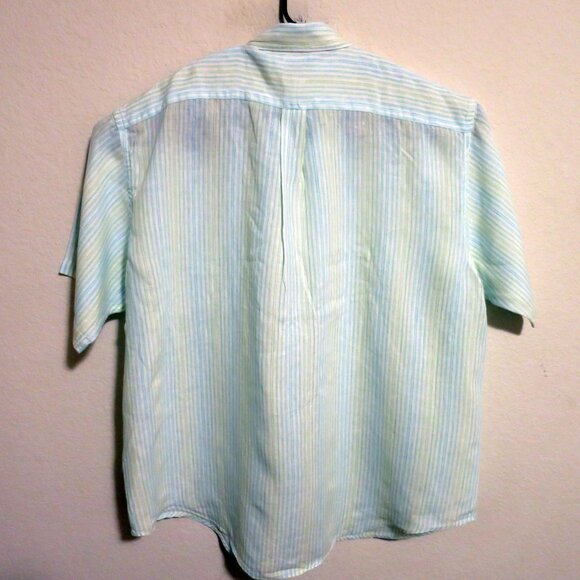 Brooks Brothers Shirt Mens 2XL Short Sleeve Button Linen White Green Striped - Picture 5 of 5